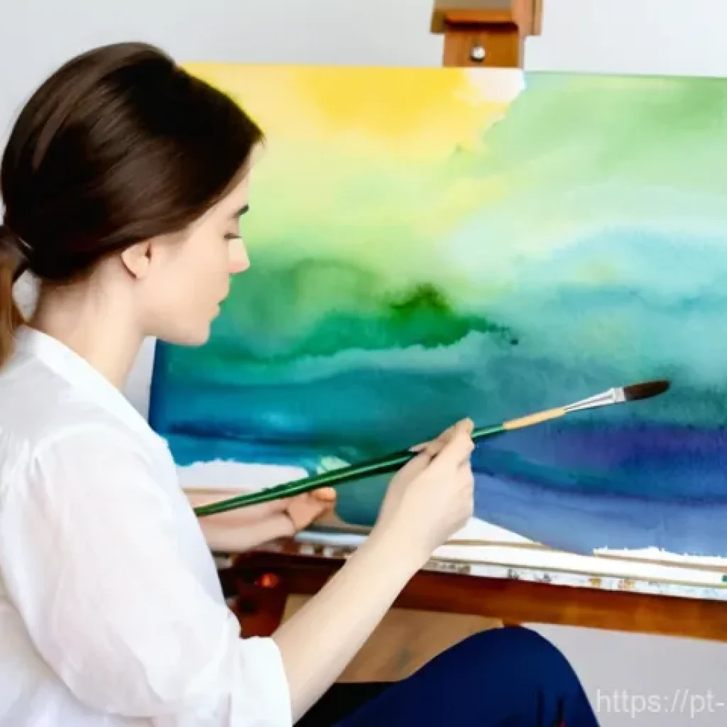 스트레스 해소를 위한 아트 테라피 - Solace in Abstract Colors**
A serene young woman, appearing to be in her mid-20s, with a gentle, fo...