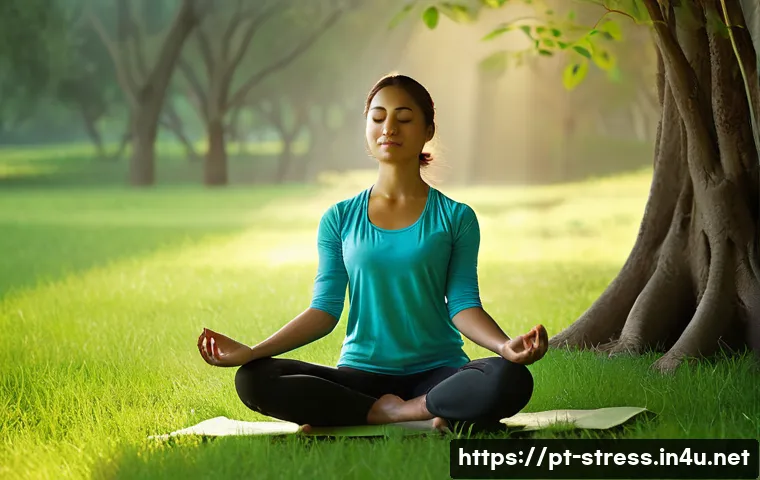 스트레스 해소법  몸과 마음을 하나로 - **Prompt 1: Serene Morning Meditation in Nature**
    "A young adult woman, dressed in comfortable, ...